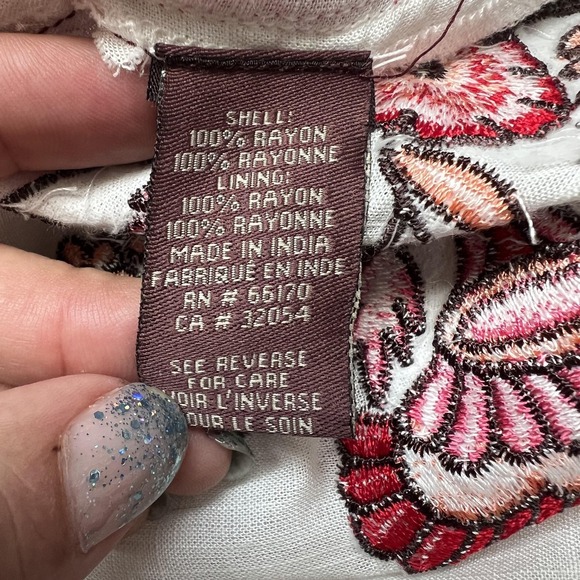 Ranna Gill Dress Womens XS White Red Embroidered Floral Boho Tassel Trim - Picture 13 of 13